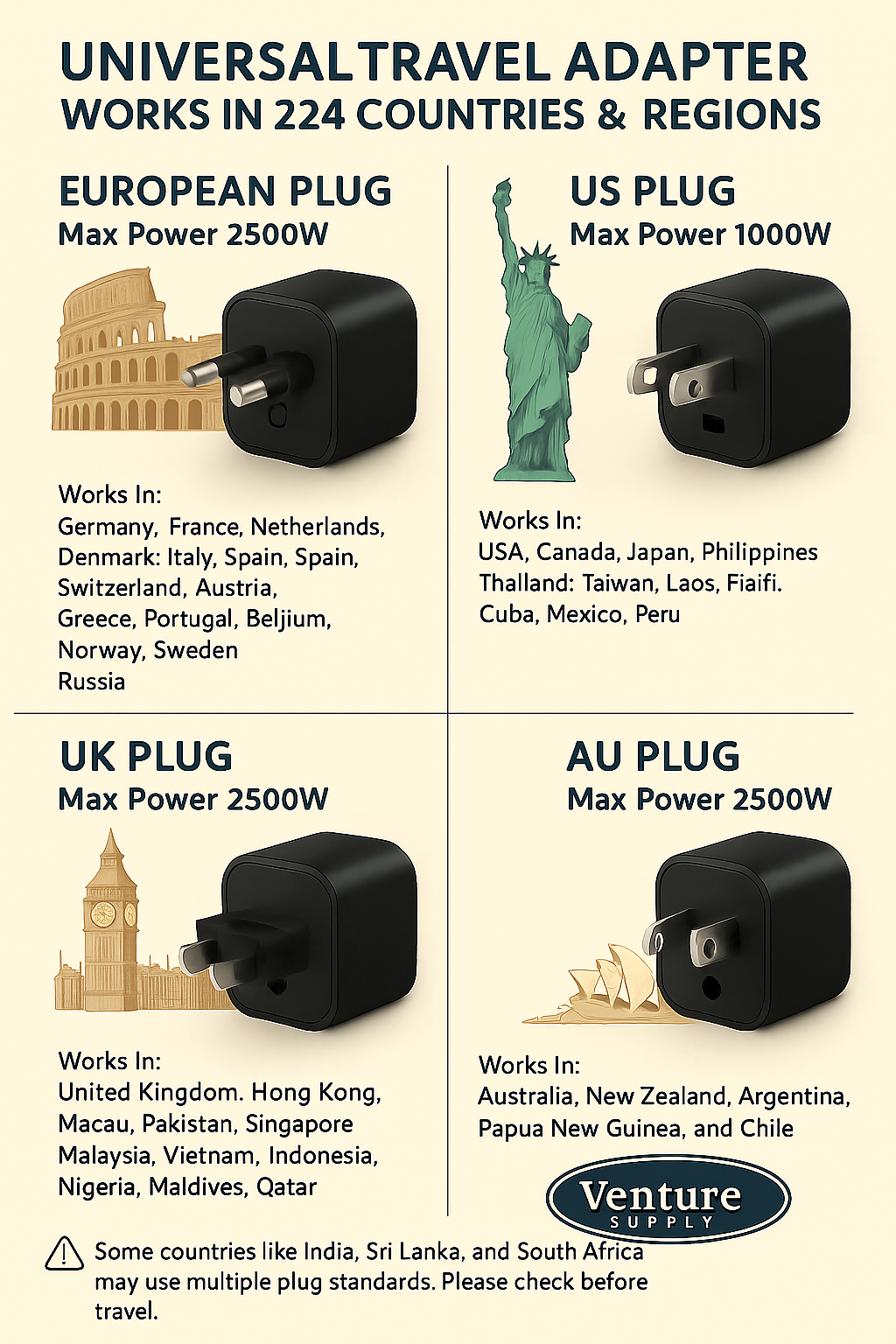 Universal Power Adapter for 200+ Countries