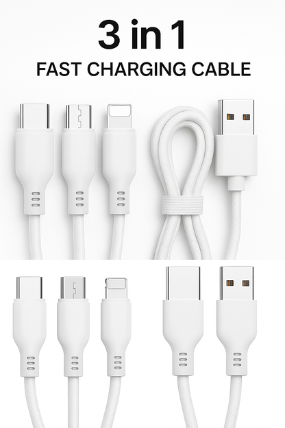3-in-1 Fast Charging USB Cable 1.2m Length